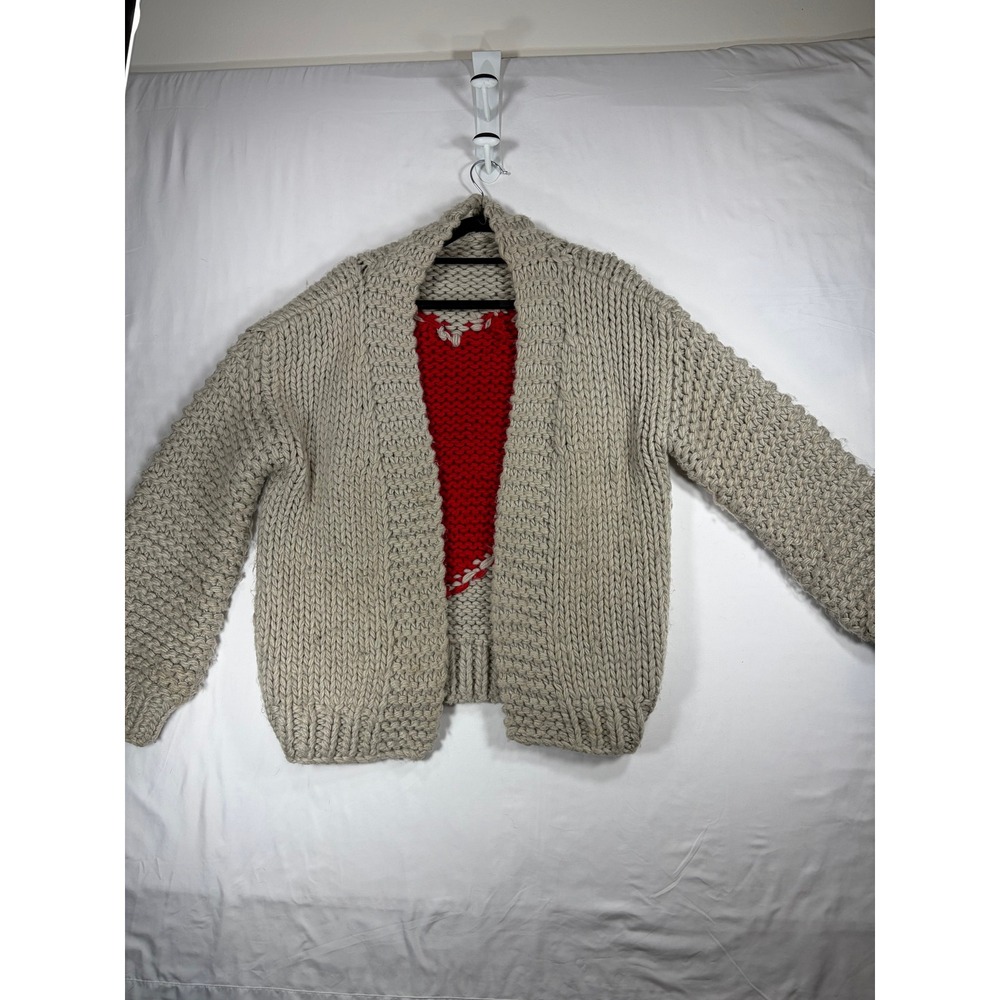 Chicwish Cardigan Womens One Size Beige Excellent Heart Chunky Knit Oversized